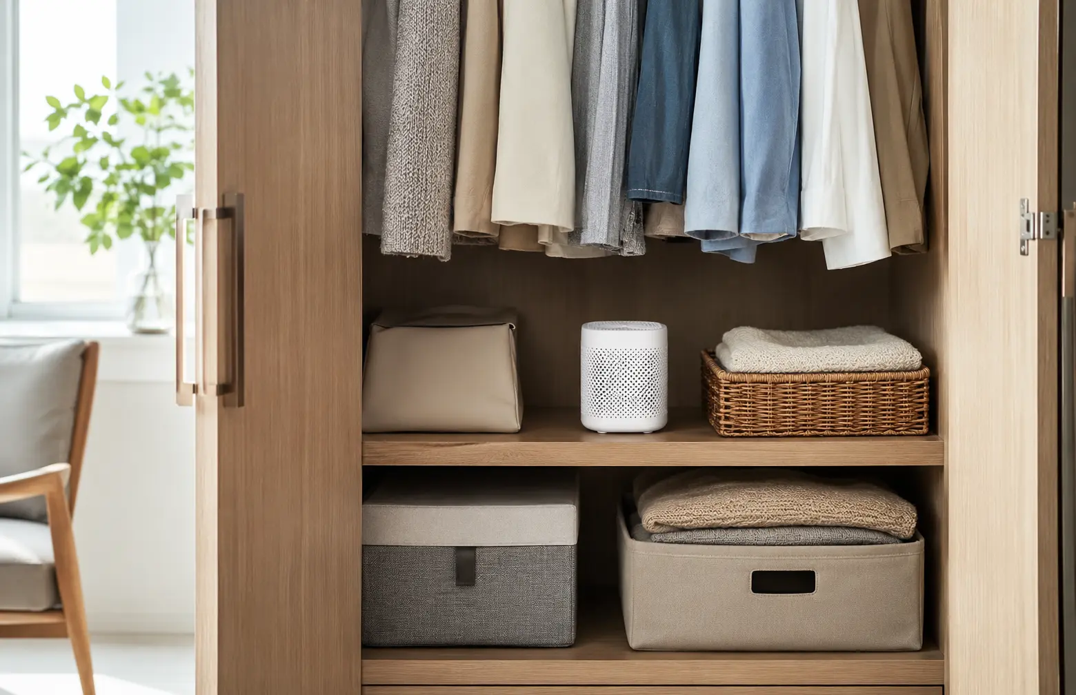 Aromatic dehumidifier Singapore solution for fresh moisture control in wardrobes and enclosed storage spaces.