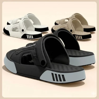 2-in-1 EVA slide sandals in black white and khaki