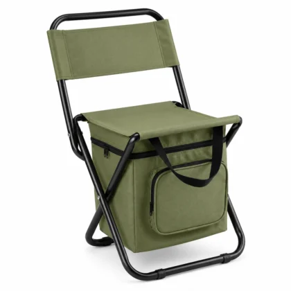 Army green 3-in-1 foldable camping chair with cooler bag.