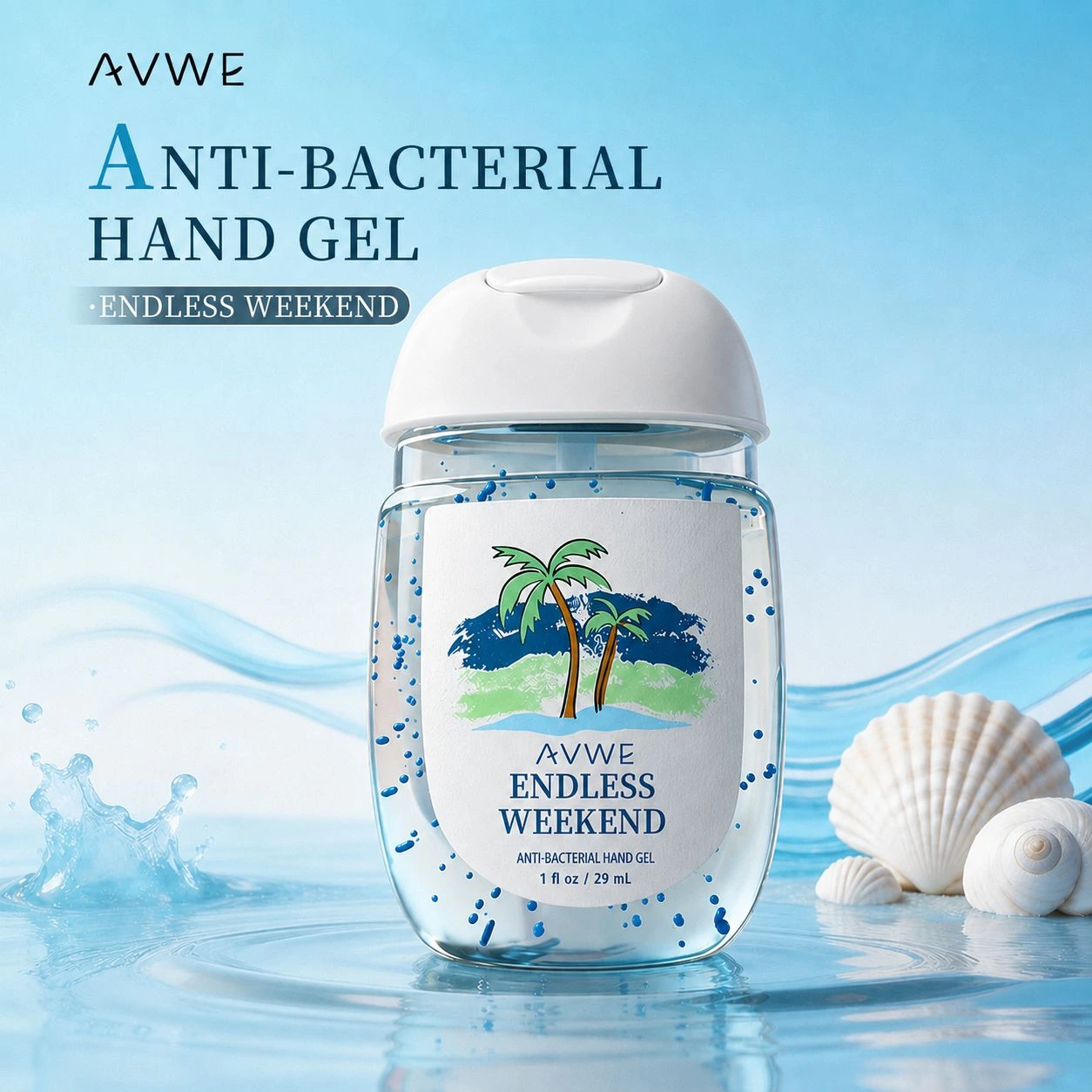 AVWE anti-bacterial pocket hand sanitiser gel 29ml in Endless Weekend scent