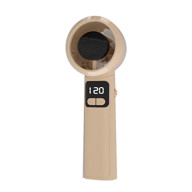Brown portable handheld mini fan with 120-speed LED display