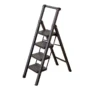 Black foldable step ladder with extended top handle.