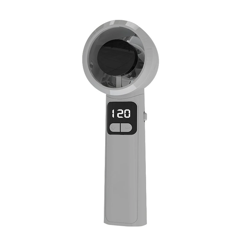 Grey portable handheld mini fan with 120-speed LED display