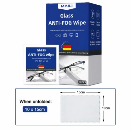 MAILI anti-fog lens cleaning wipes 50pcs with 10 × 15cm wipe size