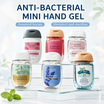 Mini 29ml hand sanitiser gels in six assorted scents.