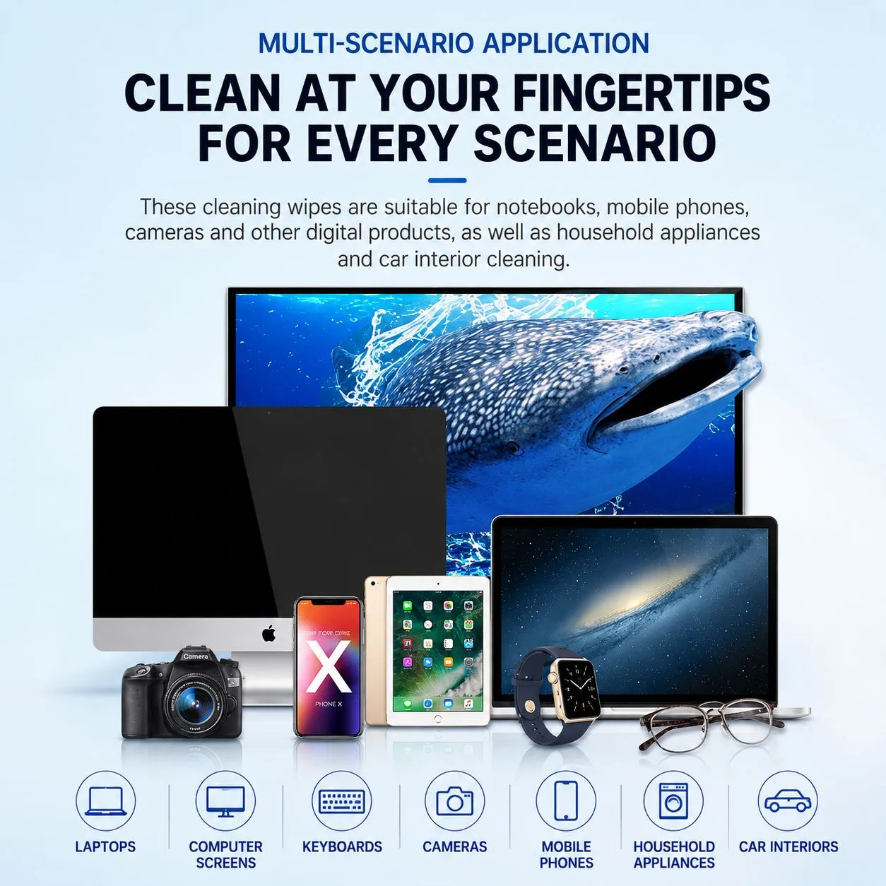 Screen cleaning wipes for laptops phones cameras and compatible electronic devices