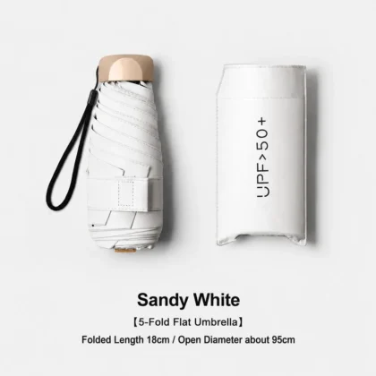 Sandy white portable 5-fold mini umbrella