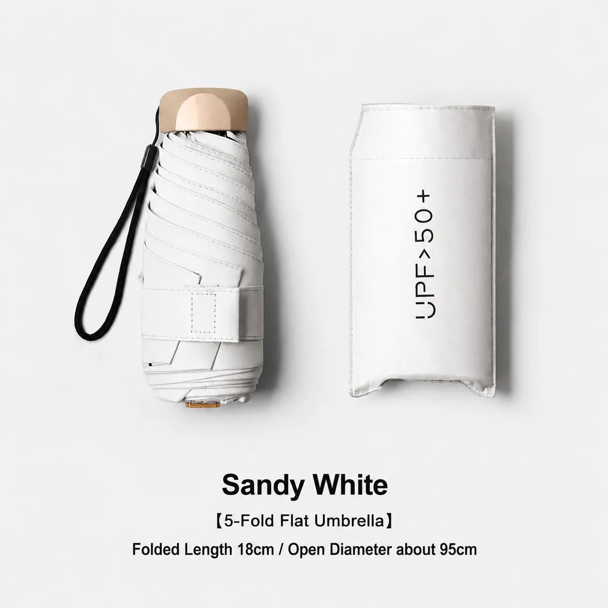 Sandy white portable 5-fold mini umbrella