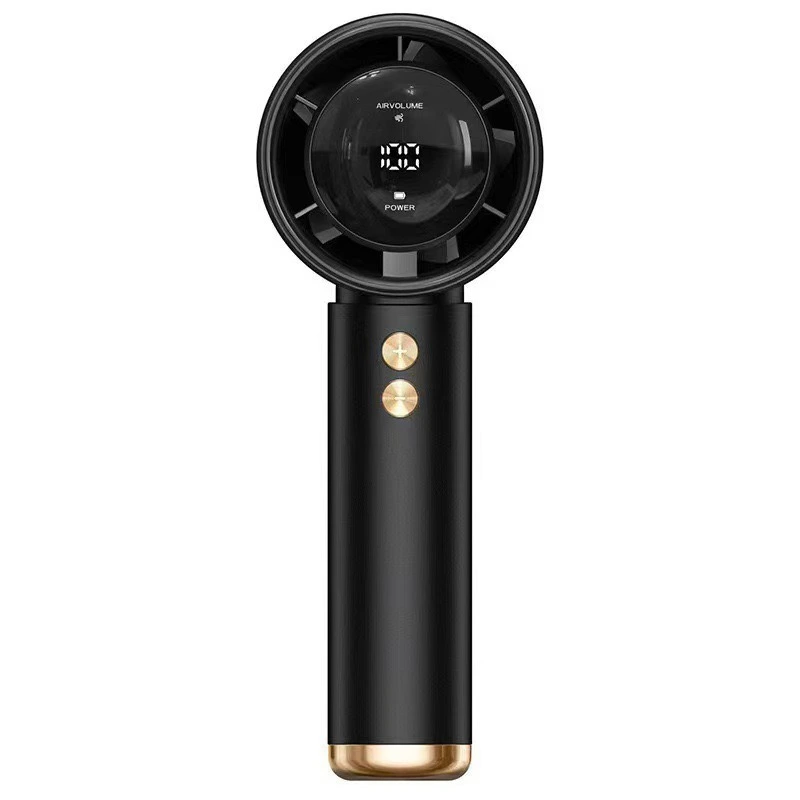 Black portable handheld mini fan with 100-speed LED display