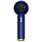 Blue portable handheld mini fan with 100-speed LED display