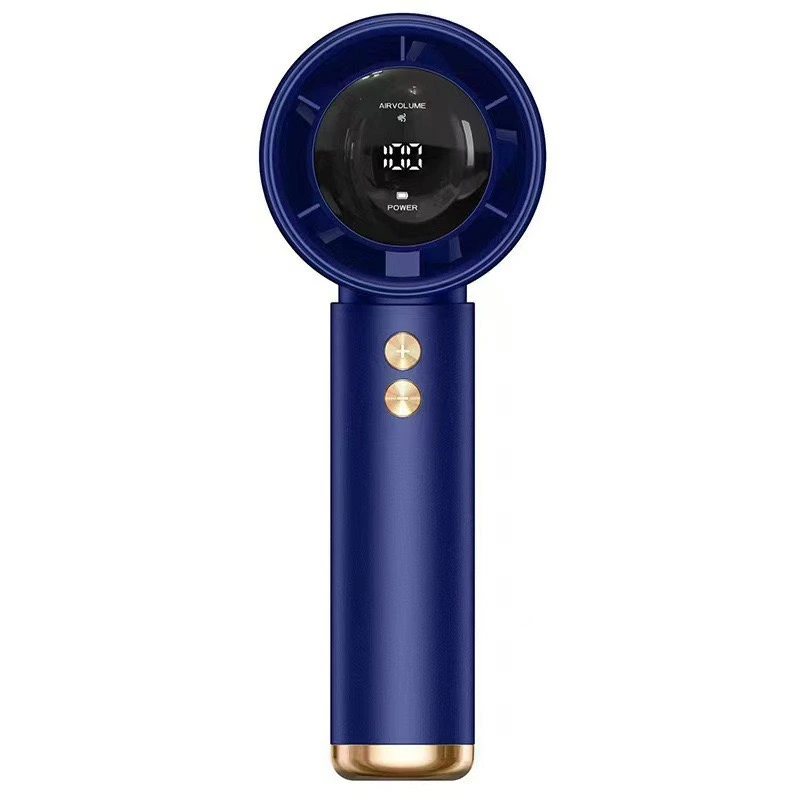 Blue portable handheld mini fan with 100-speed LED display