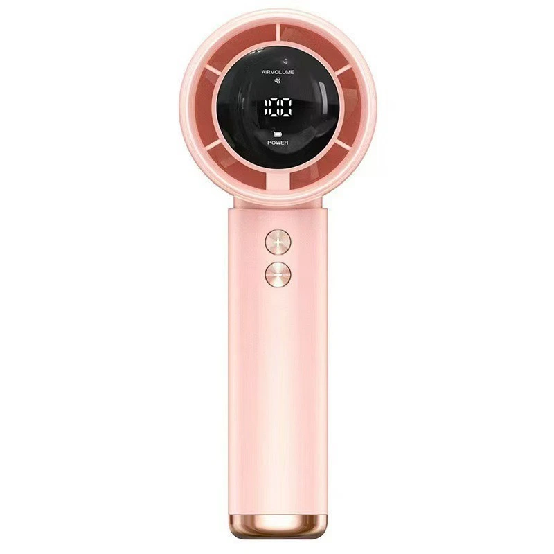 Pink portable handheld mini fan with 100-speed LED display