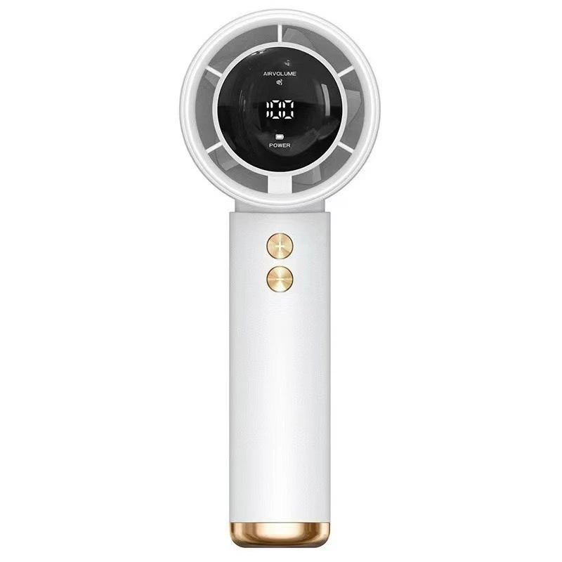 White portable handheld mini fan with 100-speed LED display