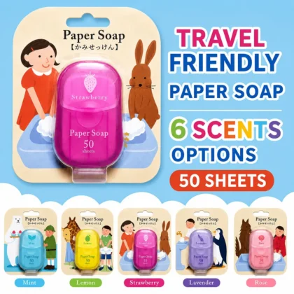 Portable paper soap sheets in six scented options
