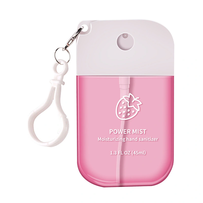 Power Mist pocket hand sanitiser spray 45ml with carry clip in Strawberry scent
