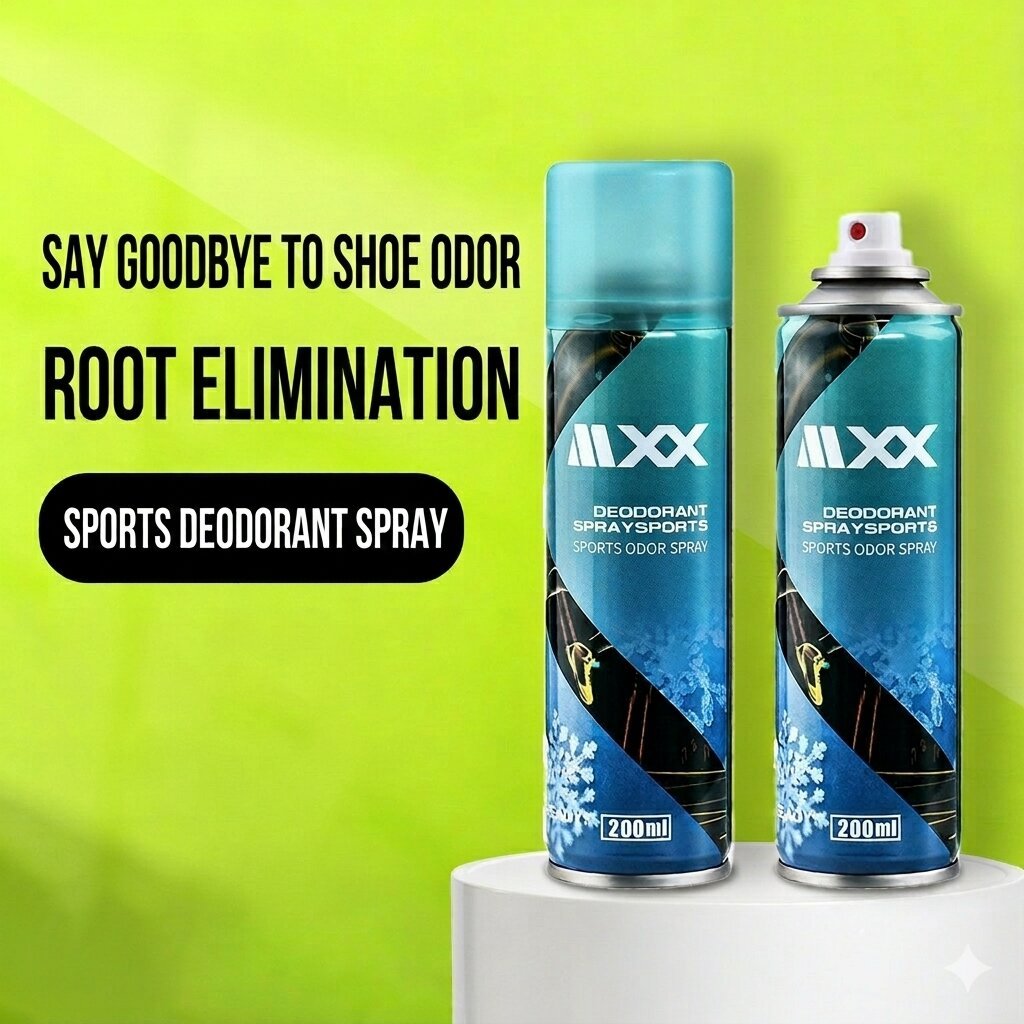 Quick-dry sports shoe deodoriser spray in a 200ml aerosol can.