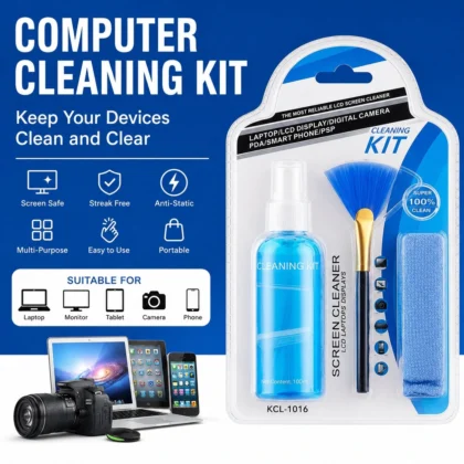 100ml three-piece screen cleaning kit with fan brush and microfibre cloth