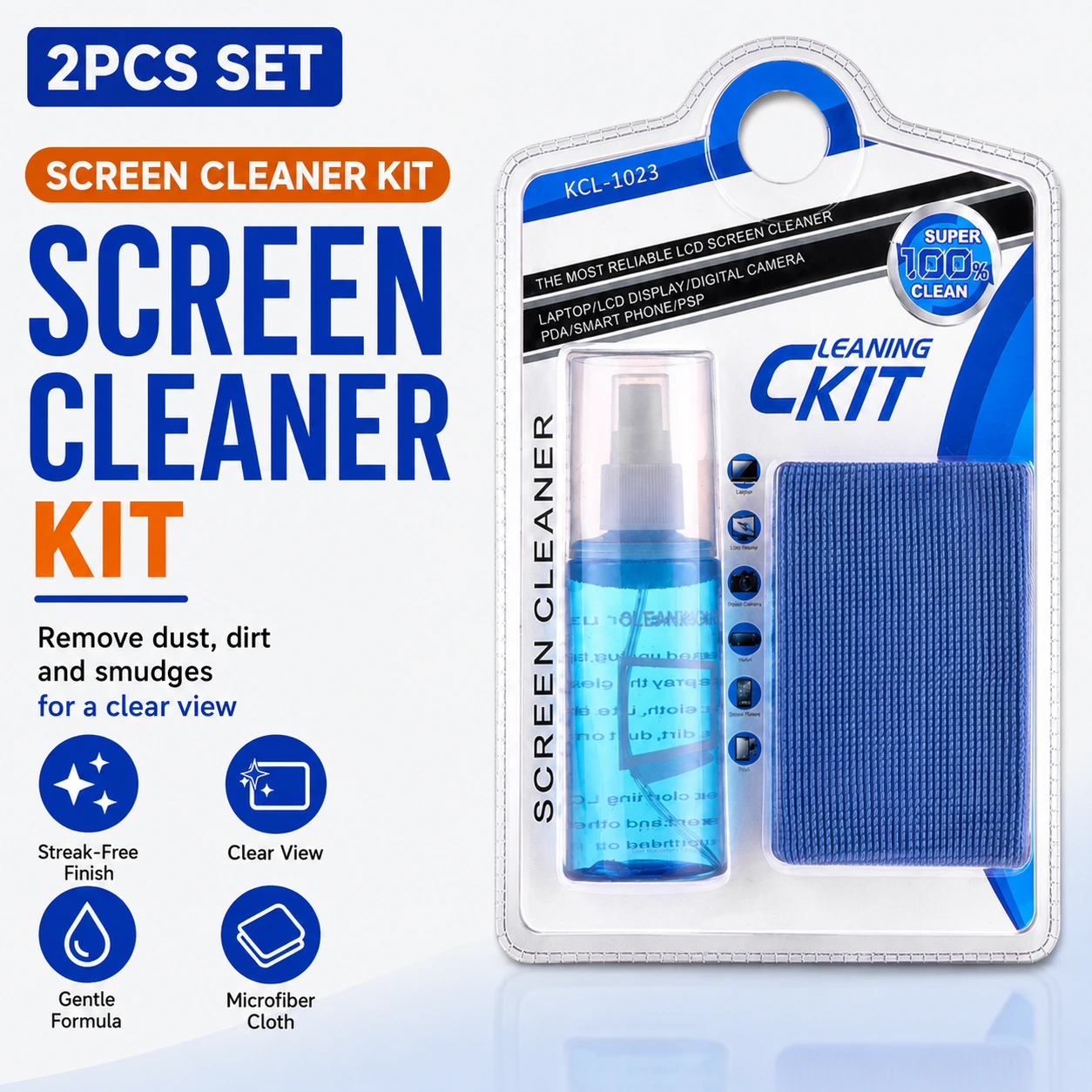 120ml screen cleaning spray and microfibre cloth two-piece set
