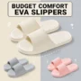 Thick-sole EVA bathroom slippers in grey white and pink.