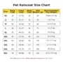 Transparent dog raincoat size chart from XS to 8XL.