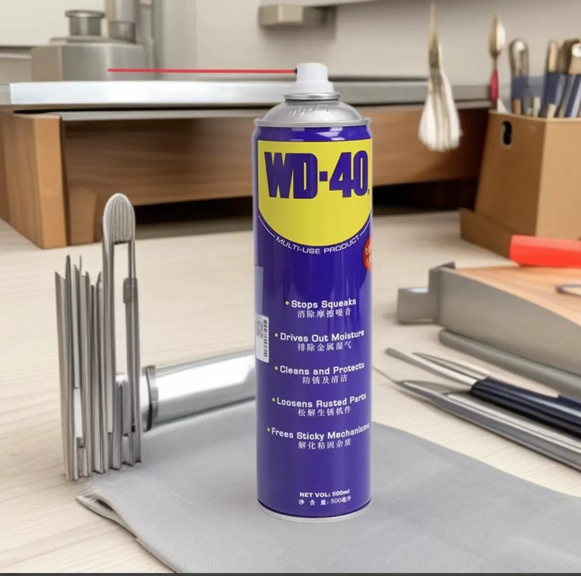 WD-40 multi-use spray for hardware maintenance.