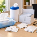 Alcohol wipes alongside alcohol pads, screen cleaning wipes and lens cleaning wipes for different cleaning applications